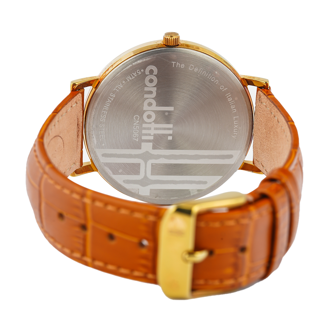 Jam Tangan CONDOTTI EDUCATO NUOVO CN5067S-G28-L25 Men Champagne Dial Light Brown Leather Strap