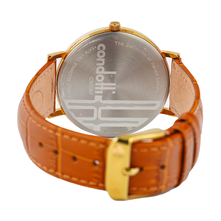 Jam Tangan CONDOTTI EDUCATO NUOVO CN5067S-G28-L25 Men Champagne Dial Light Brown Leather Strap