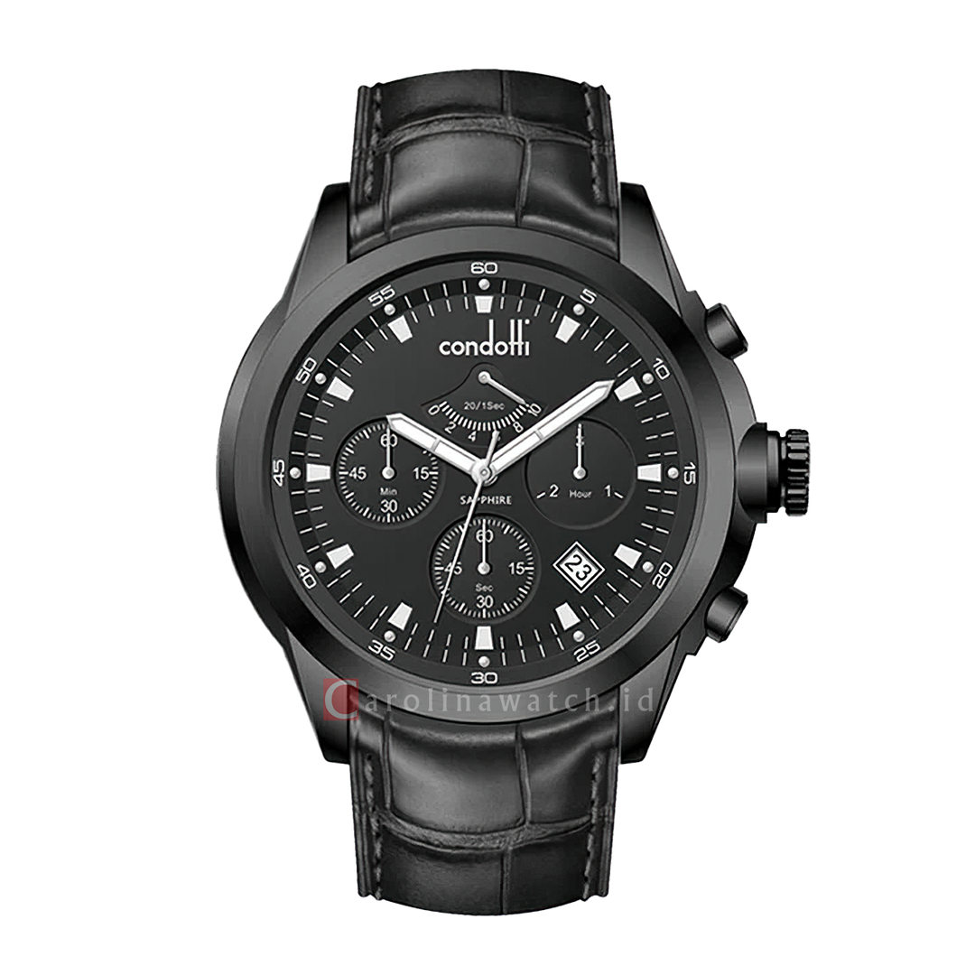 Jam Tangan CONDOTTI NOBILE CN5071-B03-L03 Men Black Dial Black Leather Strap
