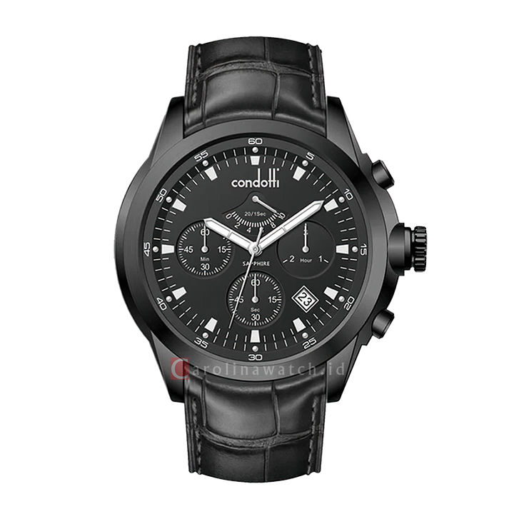 Jam Tangan CONDOTTI NOBILE CN5071-B03-L03 Men Black Dial Black Leather Strap