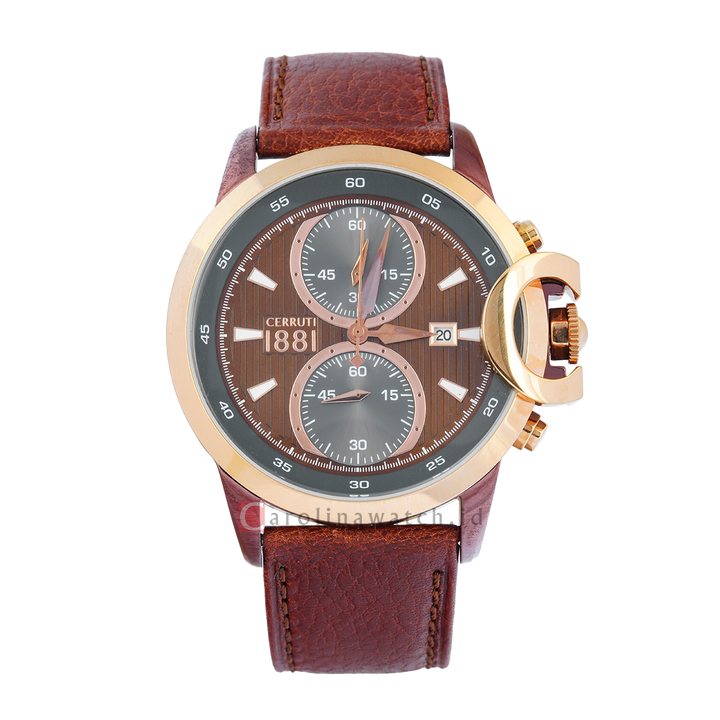 Jam Tangan CERRUTI CRA133SBZR12BR Men Brown Dial Brown Leather Strap