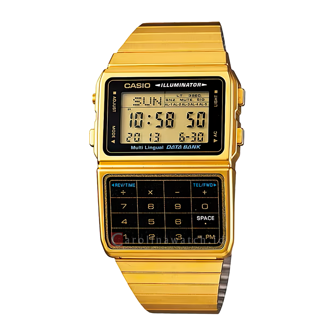 Jam Tangan Casio General DBC-611G-1D Women Digital Dial Gold Stainless Steel Strap