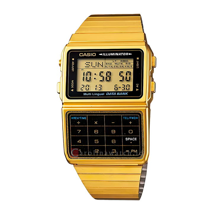 Jam Tangan Casio General DBC-611G-1D Women Digital Dial Gold Stainless Steel Strap