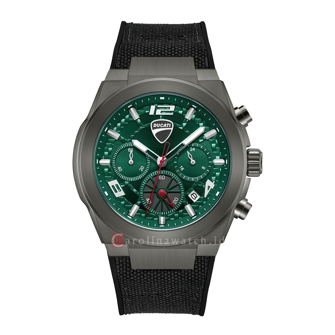 Jam Tangan Ducati DTWGC0002001 Men Chronograph Green Dial Black Dark Grey Silicone Combi Nylon Strap