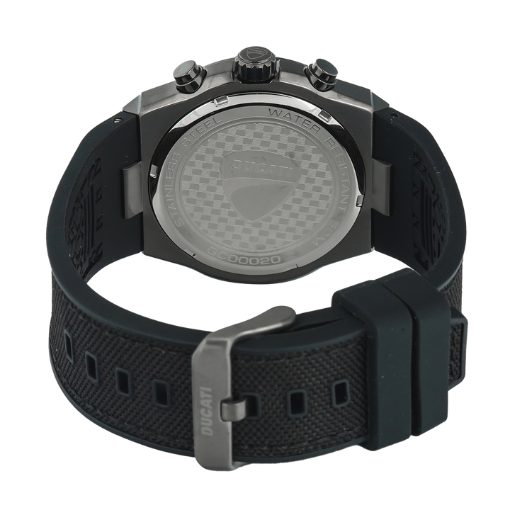 Jam Tangan Ducati DTWGC0002001 Men Chronograph Green Dial Black Dark Grey Silicone Combi Nylon Strap