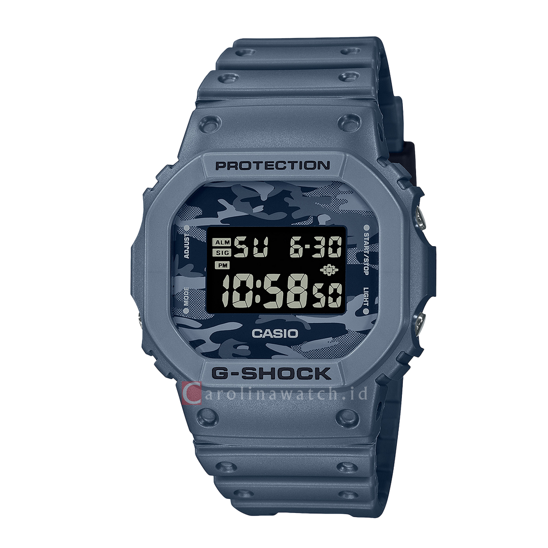 Jam Tangan Casio G-Shock DW-5600CA-2D Men Camouflage Digital Dial Navy Blue Resin Band