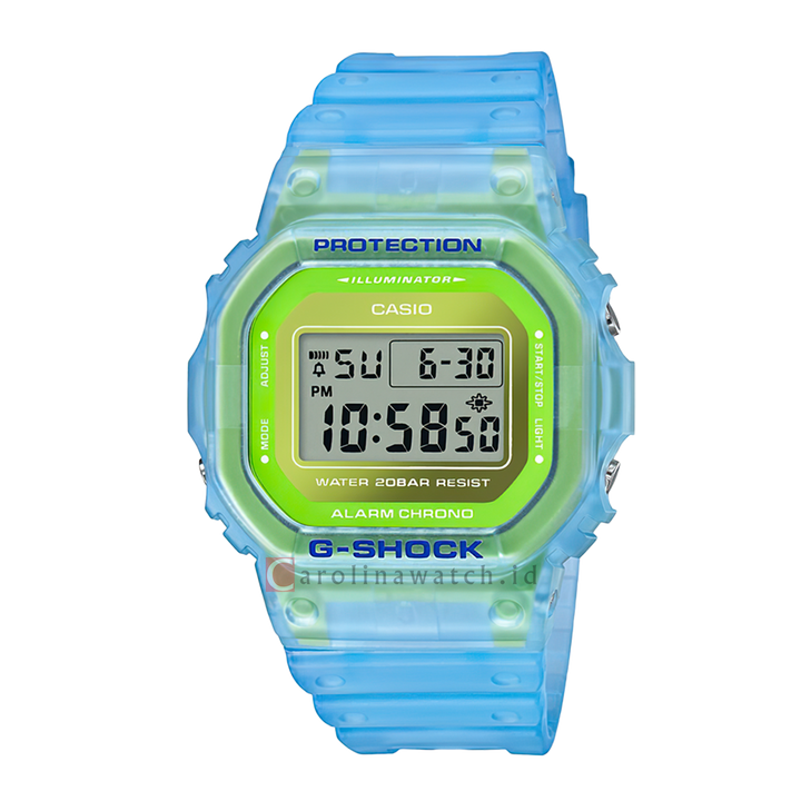 Jam Tangan Casio G-Shock DW-5600LS-2D Men Frame Series Digital Dial Blue Transparent Resin Band