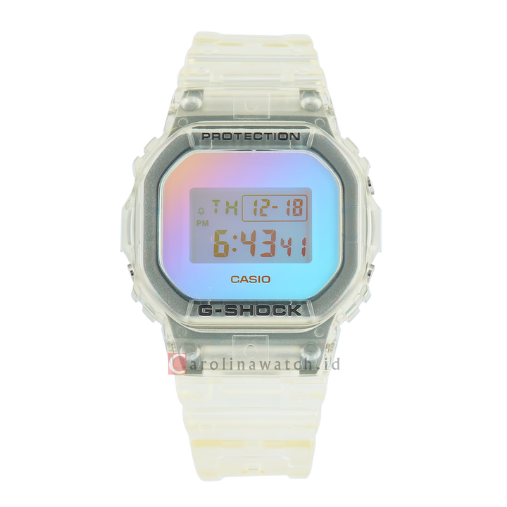 Jam Tangan CASIO G SHOCK DW-5600SRS-7D Men Digital Dial White Transparent Resin Band