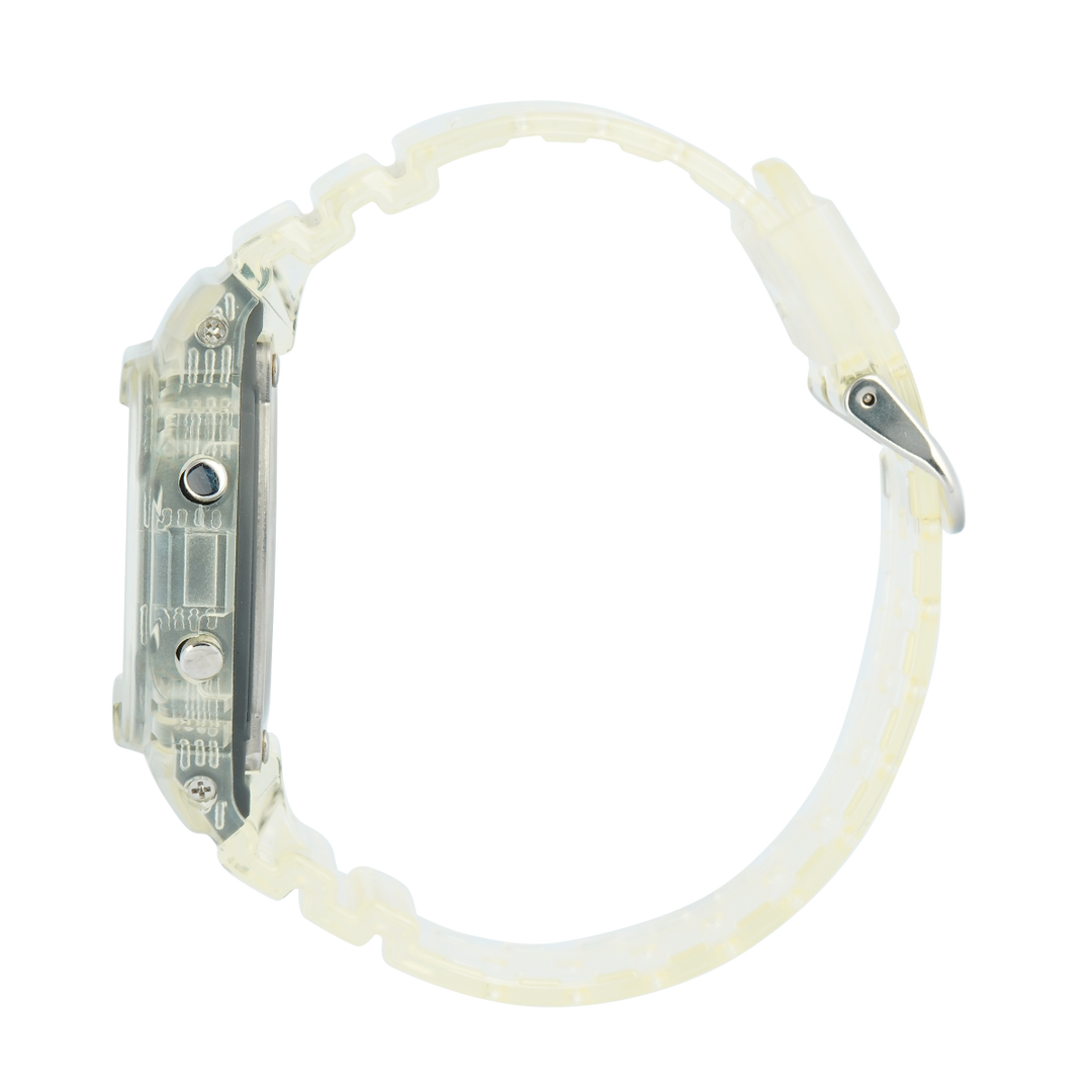 Jam Tangan CASIO G SHOCK DW-5600SRS-7D Men Digital Dial White Transparent Resin Band