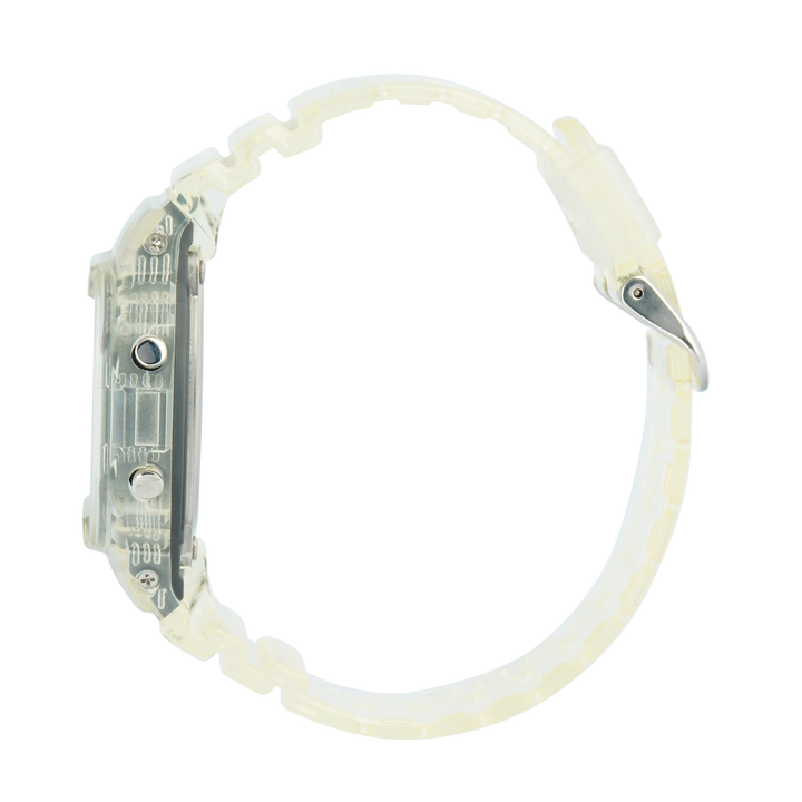 Jam Tangan CASIO G SHOCK DW-5600SRS-7D Men Digital Dial White Transparent Resin Band