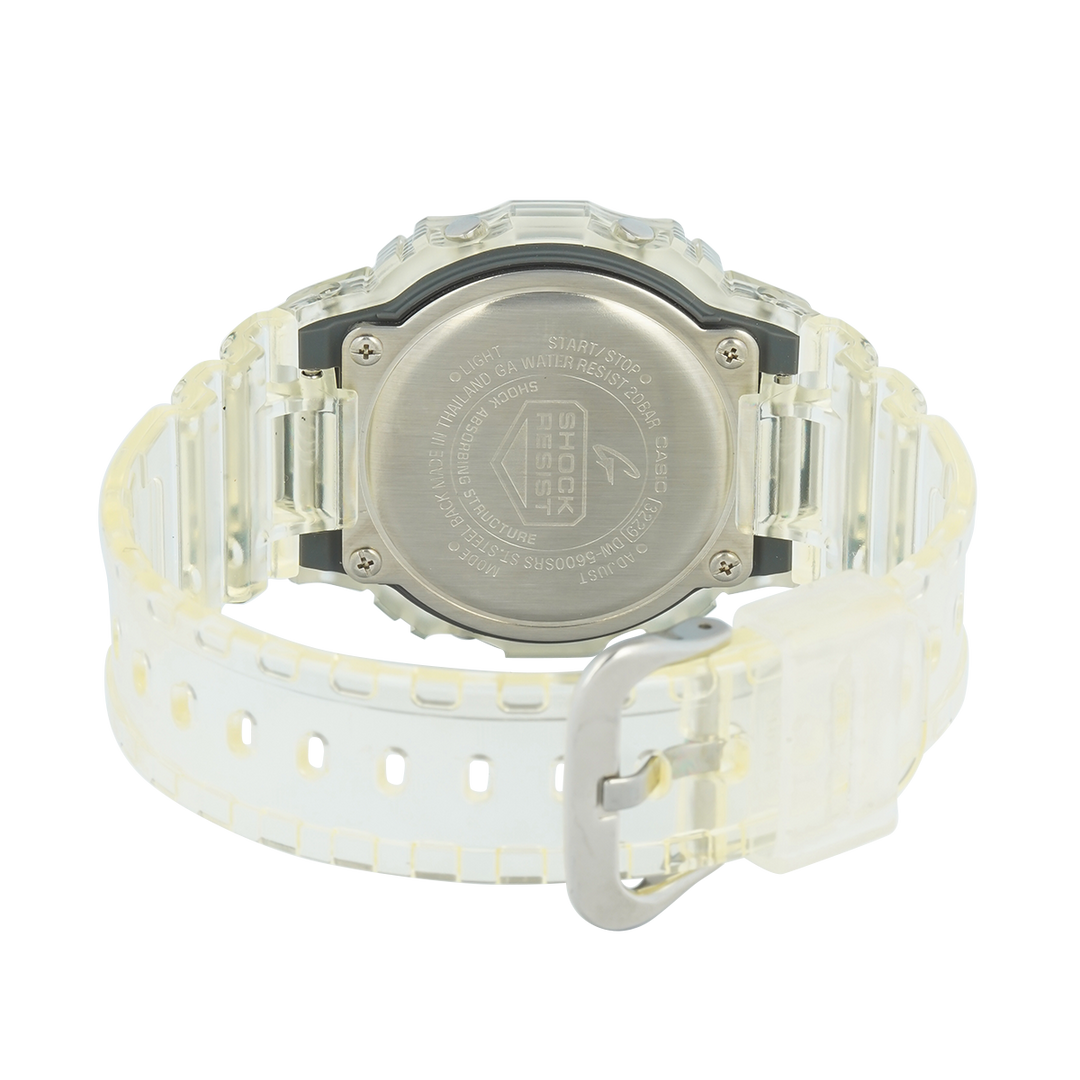 Jam Tangan CASIO G SHOCK DW-5600SRS-7D Men Digital Dial White Transparent Resin Band