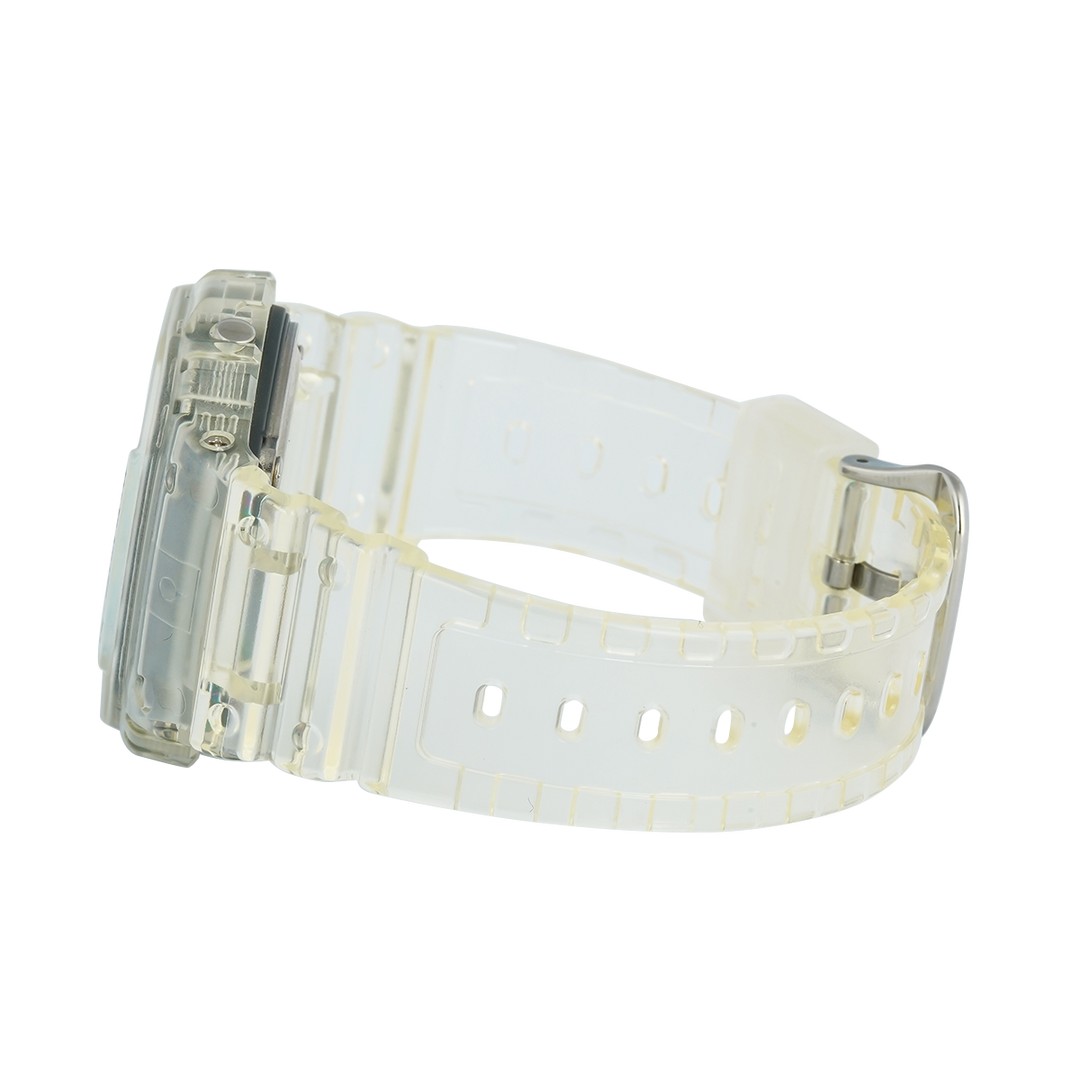 Jam Tangan CASIO G SHOCK DW-5600SRS-7D Men Digital Dial White Transparent Resin Band