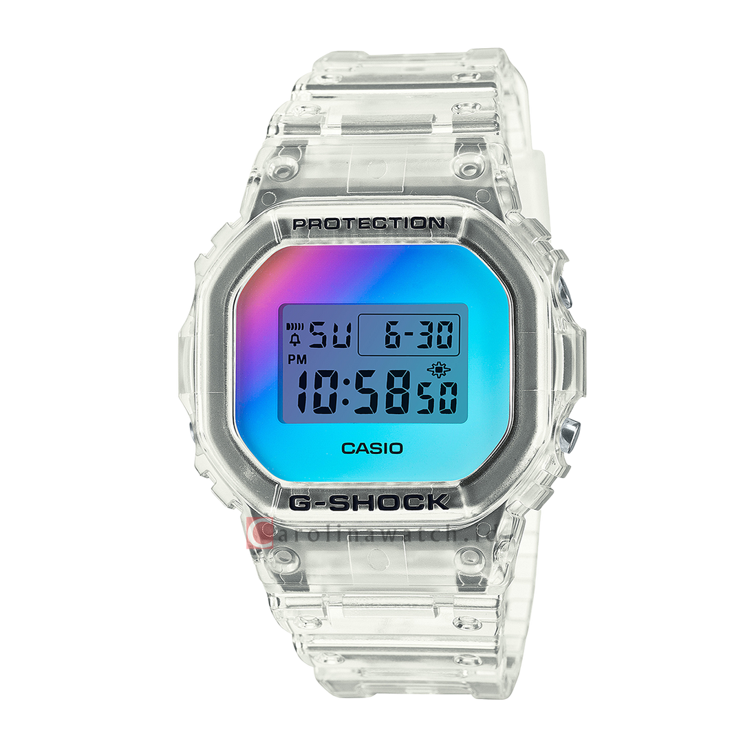 Jam Tangan CASIO G SHOCK DW-5600SRS-7D Men Digital Dial White Transparent Resin Band