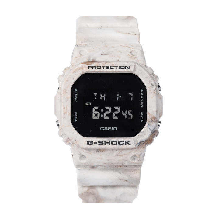 Jam Tangan Casio G-Shock DW-5600WM-5D Utility Wavy Marble Men Digital Dial White Resin Band