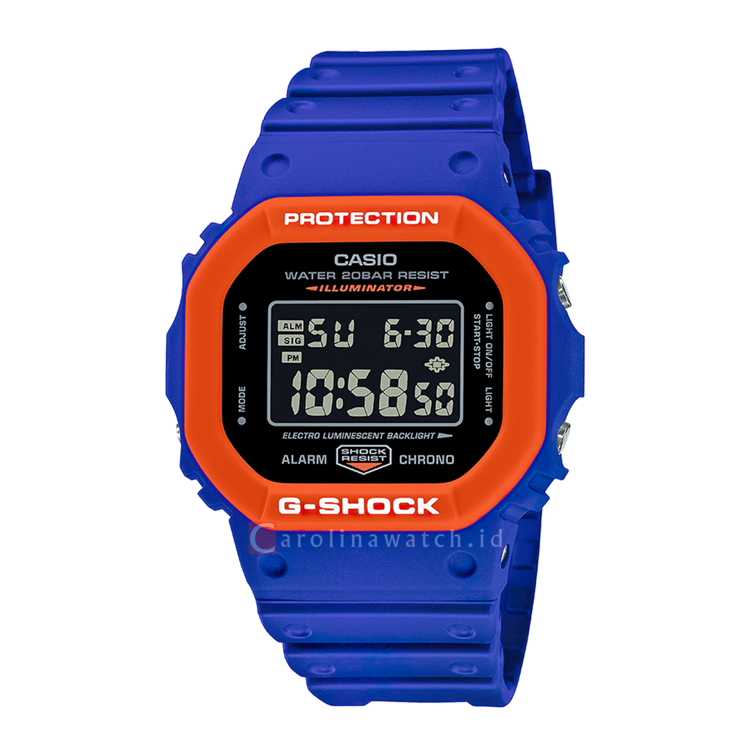 Jam Tangan CASIO G SHOCK DW-5610SC-2D Layered Bezel Men Black Digital Dial Blue Resin Band