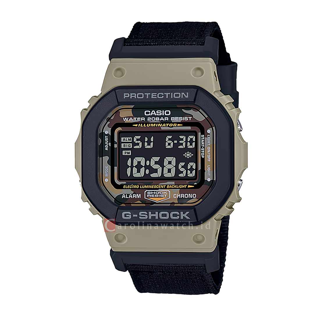 Jam Tangan Casio G-Shock DW-5610SUS-5D Men Camouflage Digital Dial Black Nylon Band + Extra Band