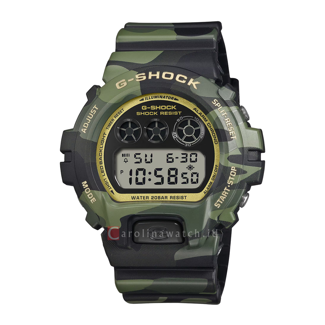 Jam Tangan CASIO G-SHOCK THICK CAMOUFLAGE SERIES DW-6900CMG-3D Men Digital Dial Camouflage And Gold Resin Band