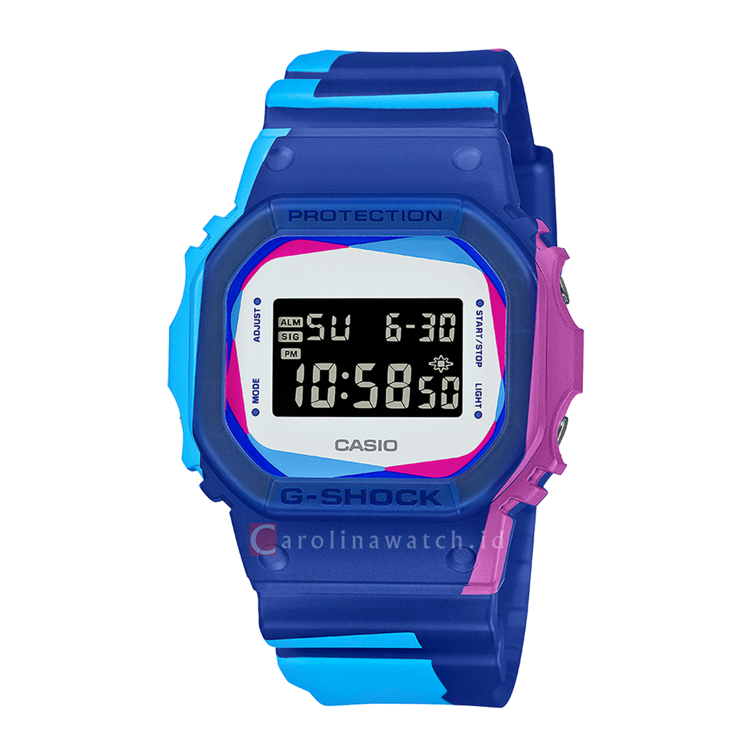 Jam Tangan CASIO G SHOCK DWE-5600PR-2D Men Digital Dial Blue Resin Band