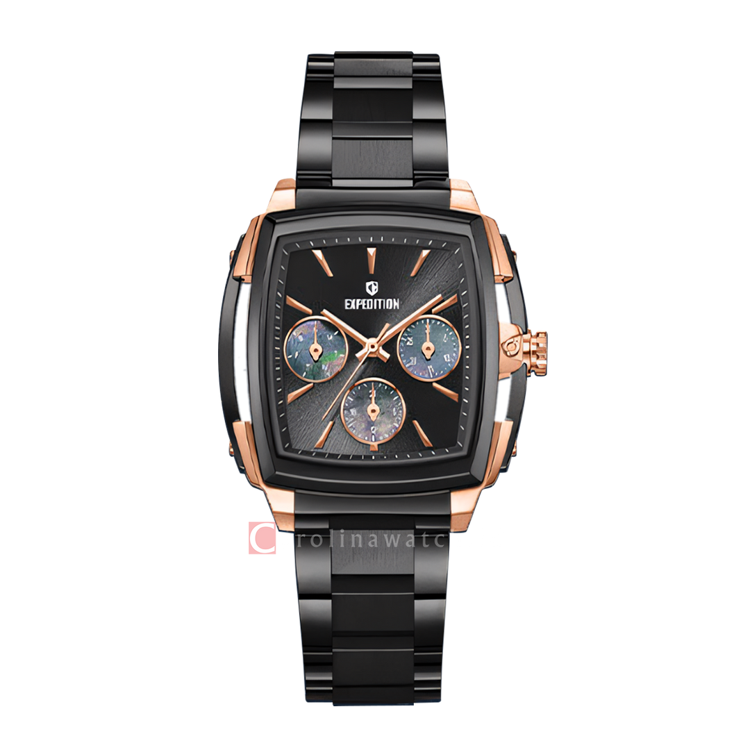 Jam Tangan S Expedition E 3008 BFBBRBA Women Black Dial Black Stainless Steel Strap