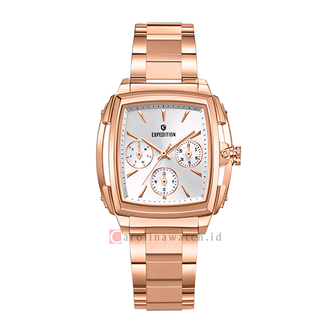 Jam Tangan S Expedition E 3008 BFBRGSL Women Silver White Dial Rose Gold Stainless Steel Strap