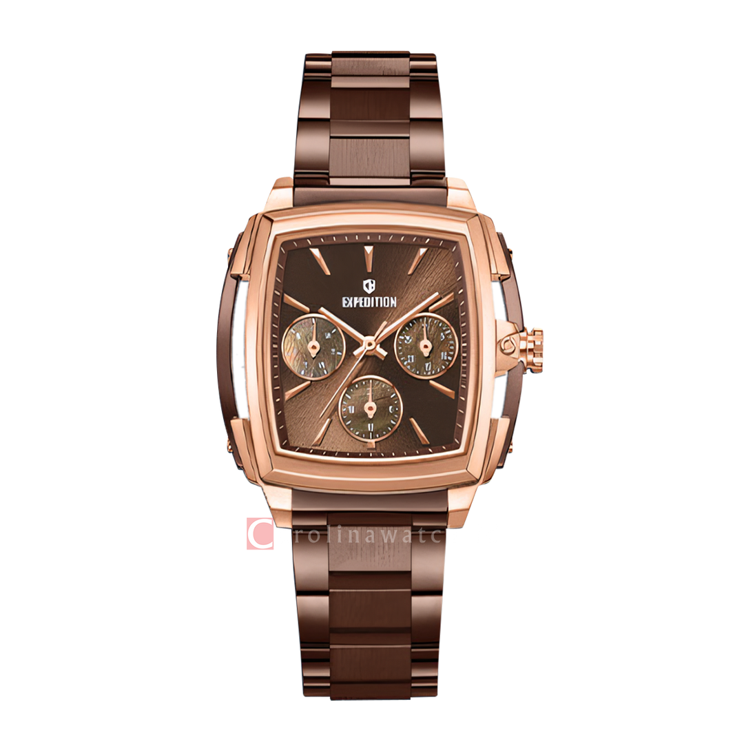 Jam Tangan S Expedition E 3008 BFBROBO Women Brown Dial Brown Stainless Steel Strap