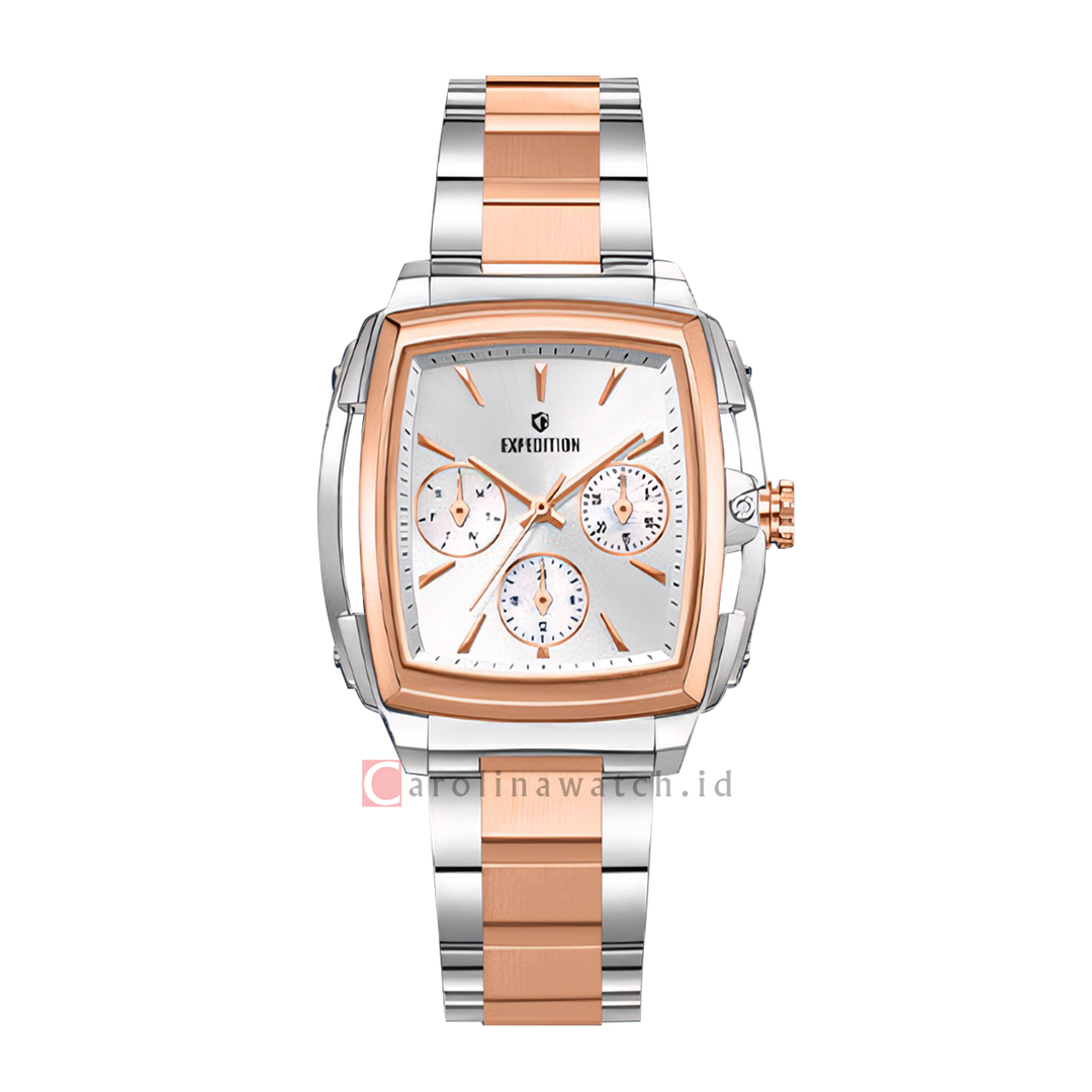 Jam Tangan S Expedition E 3008 BFBTRSL Women Silver White Dial Dual Tone Stainless Steel Strap