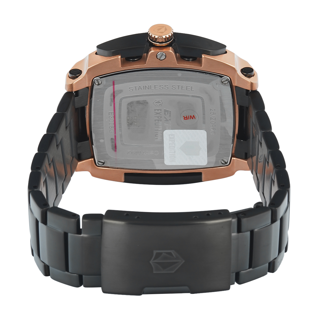 Jam Tangan S Expedition Chronograph E 3008 GCBGRBA Men Black Dial Black Stainless Steel Strap