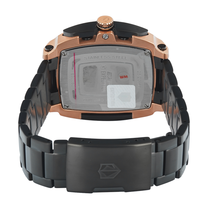 Jam Tangan S Expedition Chronograph E 3008 GCBGRBA Men Black Dial Black Stainless Steel Strap