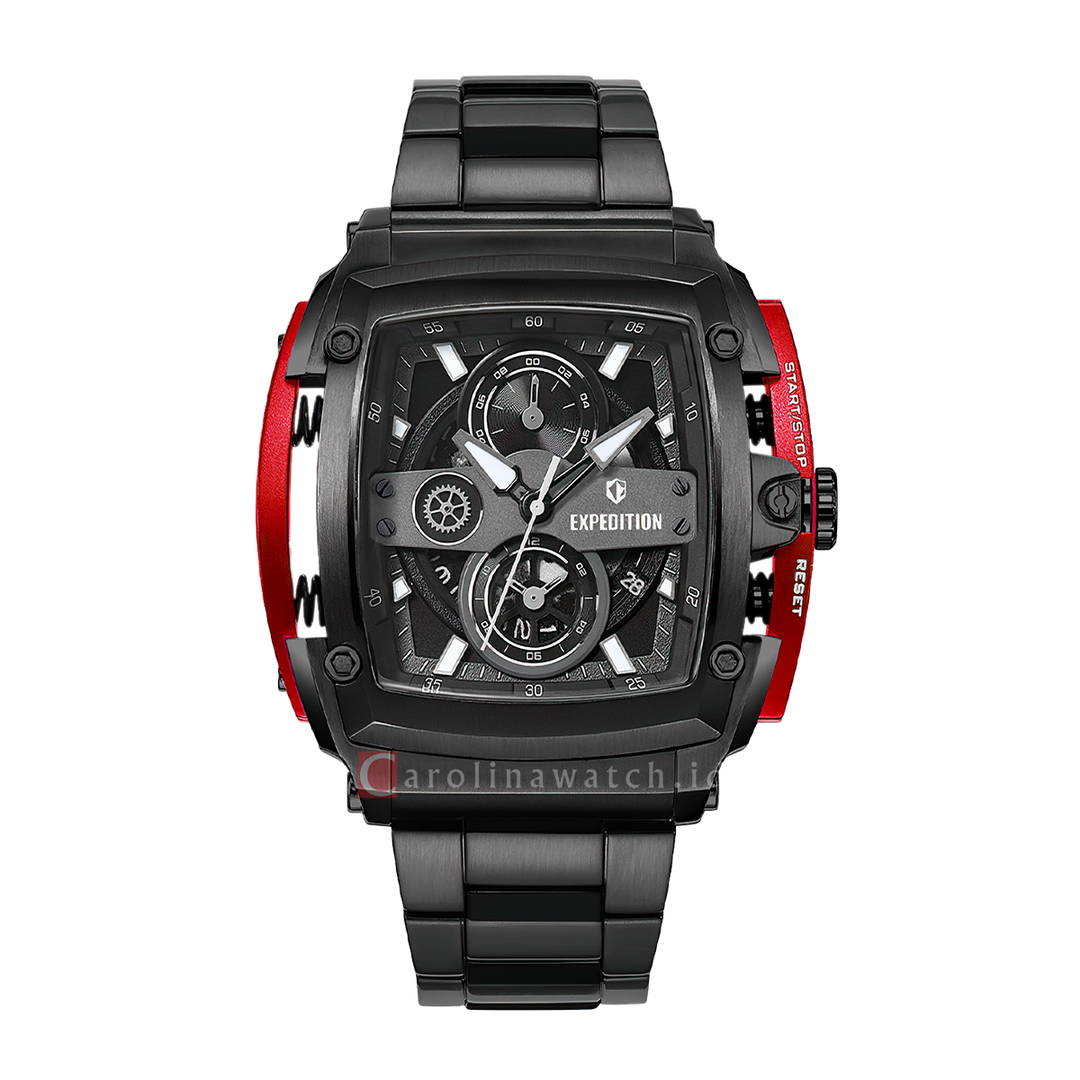 Jam Tangan S Expedition Chronograph E 3008 GCBIGBARE Men Black Dial Black Stainless Steel Strap