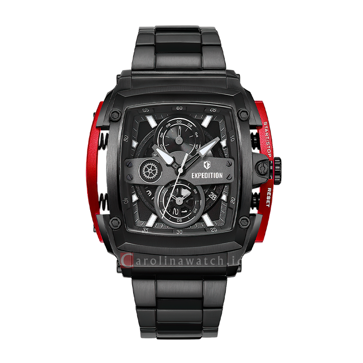 Jam Tangan S Expedition Chronograph E 3008 GCBIGBARE Men Black Dial Black Stainless Steel Strap