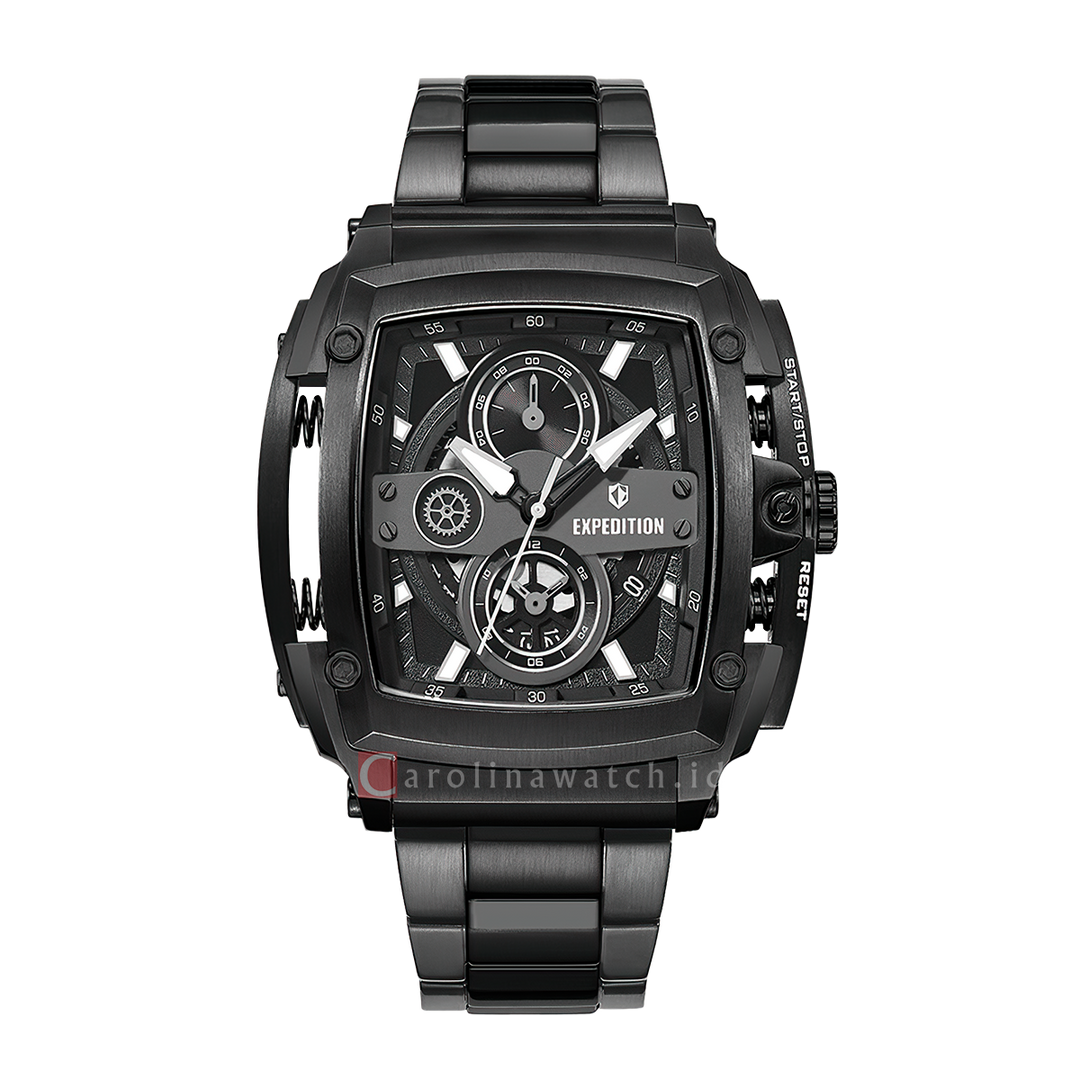 Jam Tangan S Expedition Chronograph E 3008 GCBIGBA Men Black Dial Black Stainless Steel Strap