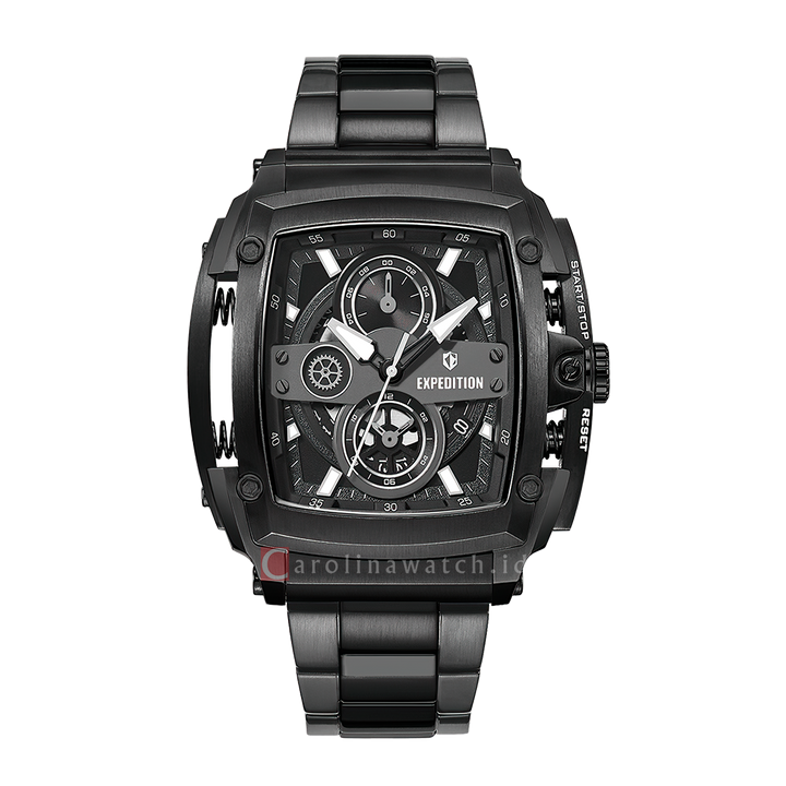 Jam Tangan S Expedition Chronograph E 3008 GCBIGBA Men Black Dial Black Stainless Steel Strap