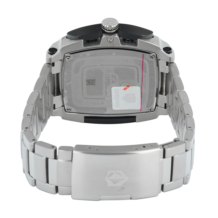 Jam Tangan S Expedition Chronograph E 3008 GCBTEBA Men Black Dial Stainless Steel Strap