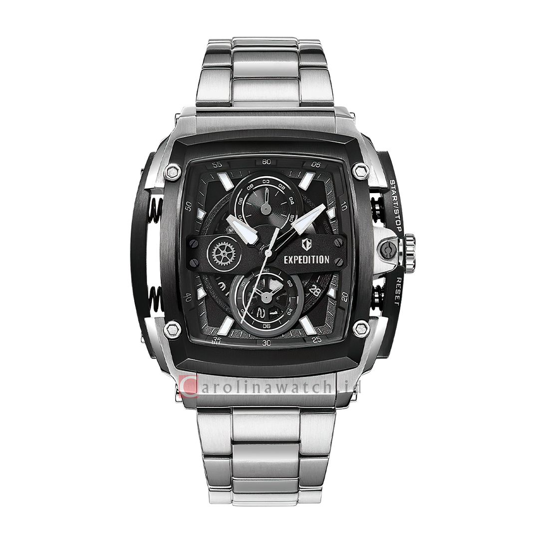 Jam Tangan S Expedition Chronograph E 3008 GCBTEBA Men Black Dial Stainless Steel Strap
