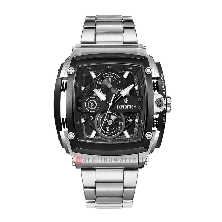 Jam Tangan S Expedition Chronograph E 3008 GCBTEBA Men Black Dial Stainless Steel Strap