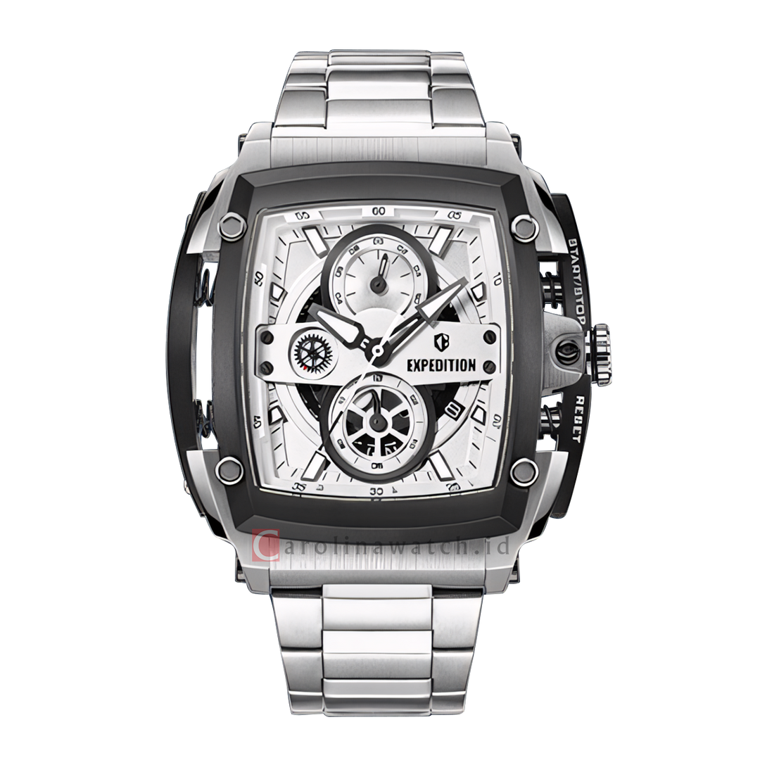 Jam Tangan S Expedition Chronograph E 3008 GCBTESL Men Silver White Dial Stainless Steel Strap