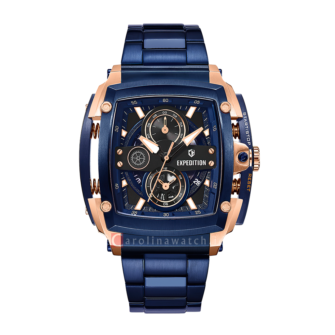 Jam Tangan S Expedition Chronograph E 3008 GCBURBU Men Blue Dial Blue Stainless Steel Strap