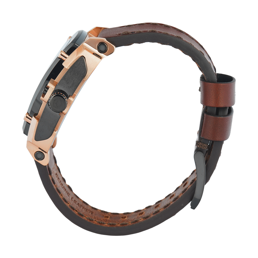 Jam Tangan S Expedition Chronograph E 3008 GCLGRBA Men Black Dial Brown Leather Strap