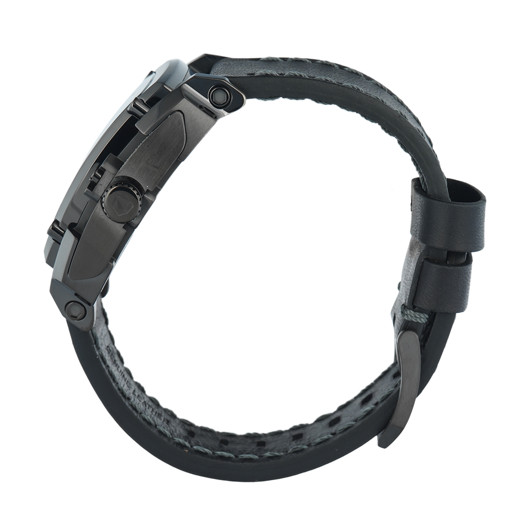 Jam Tangan S Expedition Chronograph E 3008 GCLIGBA Men Black Dial Black Leather Strap