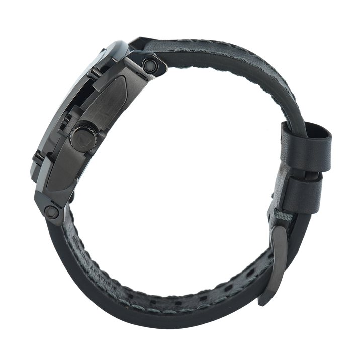 Jam Tangan S Expedition Chronograph E 3008 GCLIGBA Men Black Dial Black Leather Strap