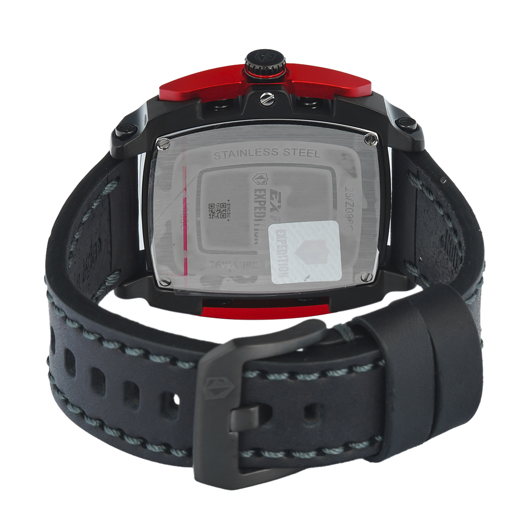 Jam Tangan S Expedition Chronograph E 3008 GCLIGBARE Men Black Dial Black Leather Strap