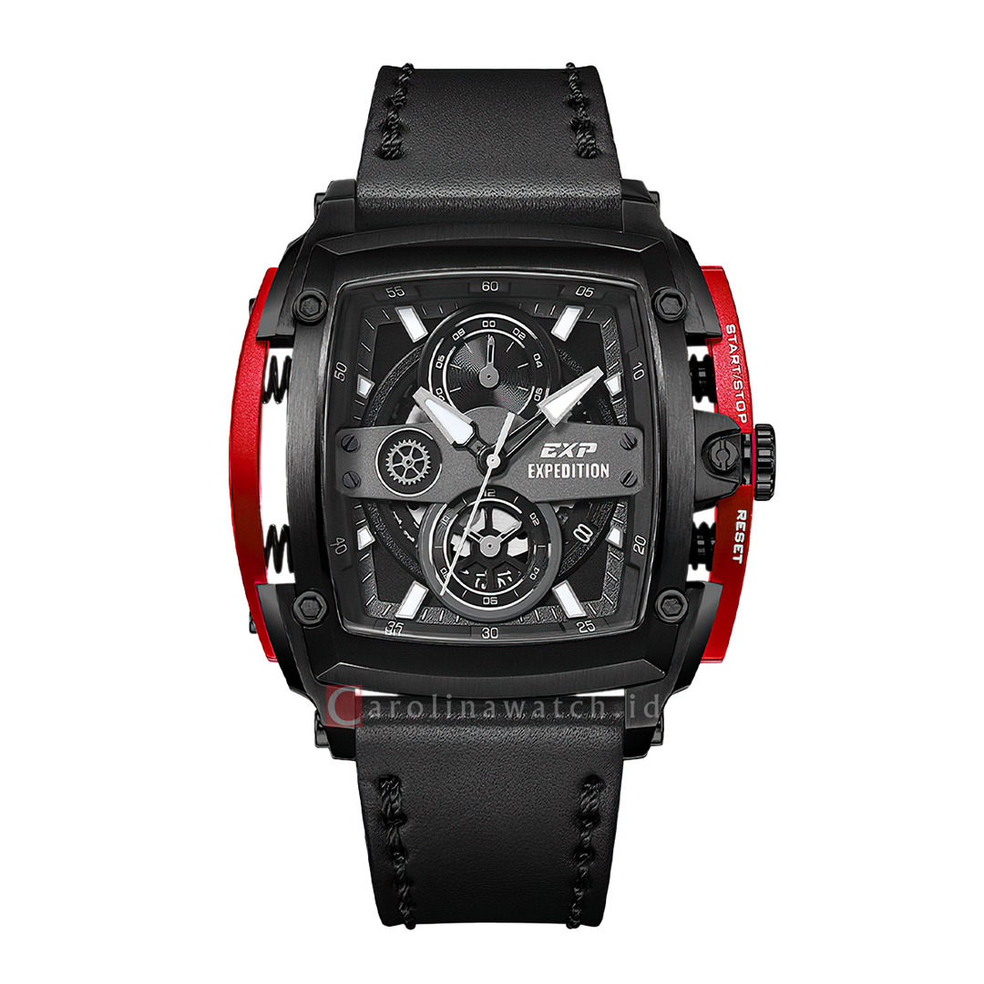 Jam Tangan S Expedition Chronograph E 3008 GCLIGBARE Men Black Dial Black Leather Strap