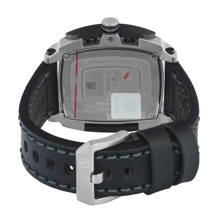 Jam Tangan S Expedition Chronograph E 3008 GCLTEBA Men Black Dial Black Leather Strap