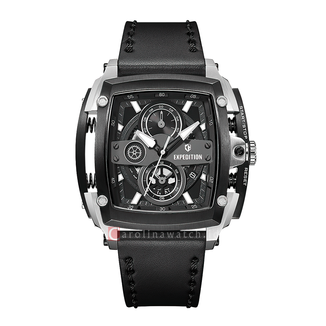 Jam Tangan S Expedition Chronograph E 3008 GCLTEBA Men Black Dial Black Leather Strap