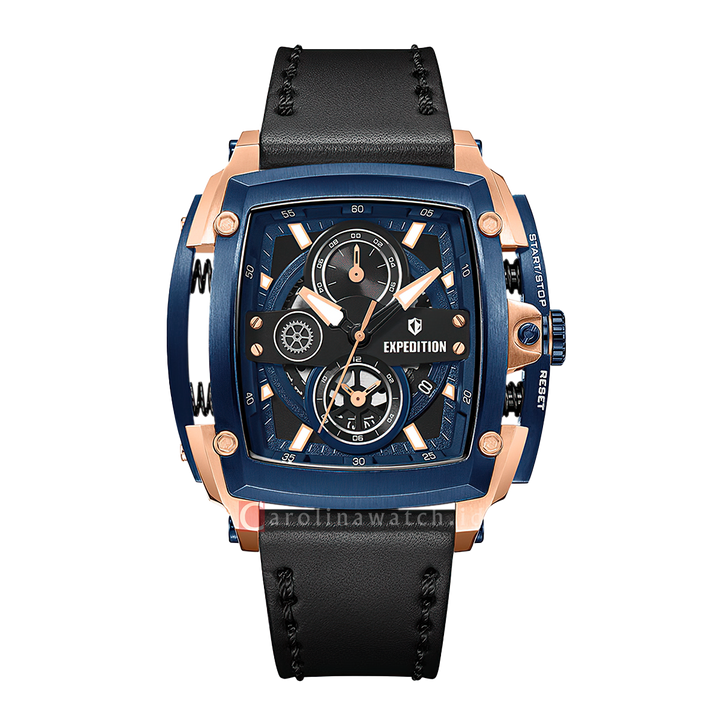 Jam Tangan S Expedition Chronograph E 3008 GCLURBU Men Blue Dial Black Leather Strap