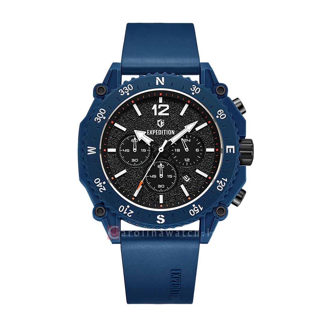 Jam Tangan S Expedition Chronograph E 3009 ECRIPBABU Eco Ceramic Men Black Dial Blue Rubber Strap