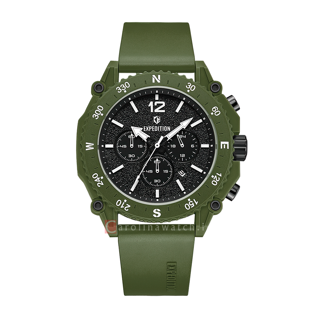 Jam Tangan S Expedition Chronograph E 3009 ECRIPBAGN Eco Ceramic Men Black Dial Green Rubber Strap