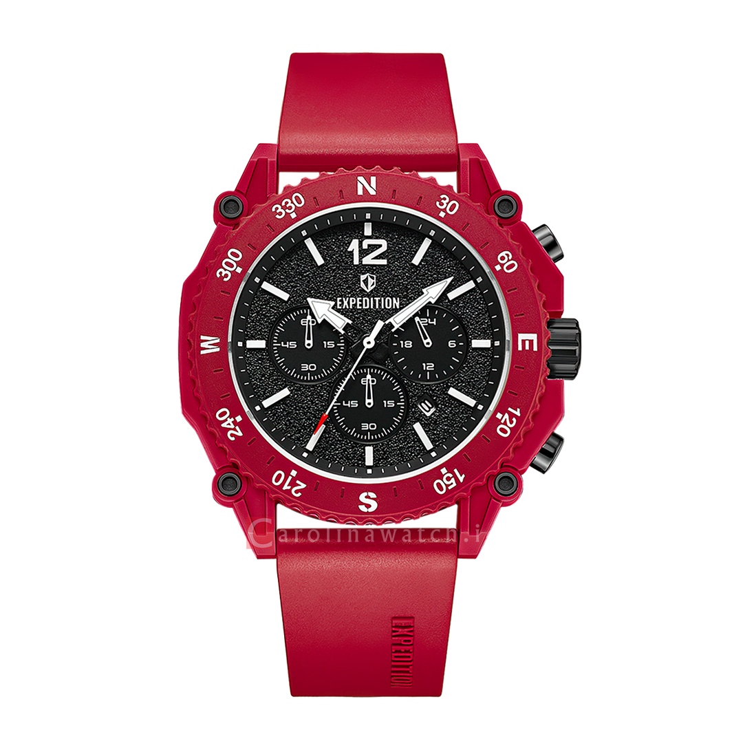 Jam Tangan S Expedition Chronograph E 3009 ECRIPBARE Eco Ceramic Men Black Dial Red Rubber Strap