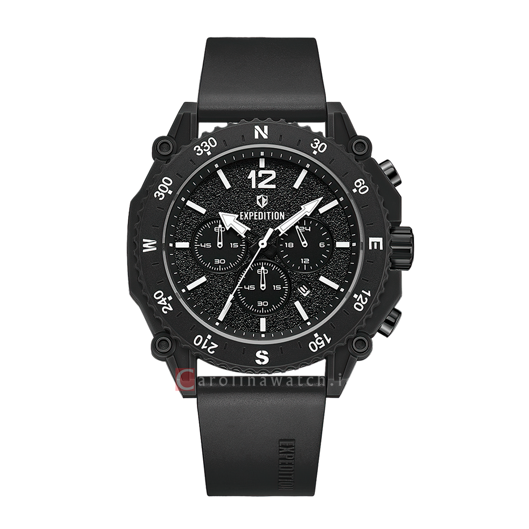 Jam Tangan S Expedition Chronograph E 3009 ECRIPBA Eco Ceramic Men Black Dial Black Rubber Strap
