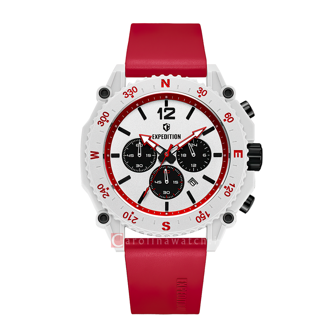Jam Tangan S Expedition Chronograph E 3009 ECRIPSLRE Eco Ceramic Men White Dial Red Rubber Strap